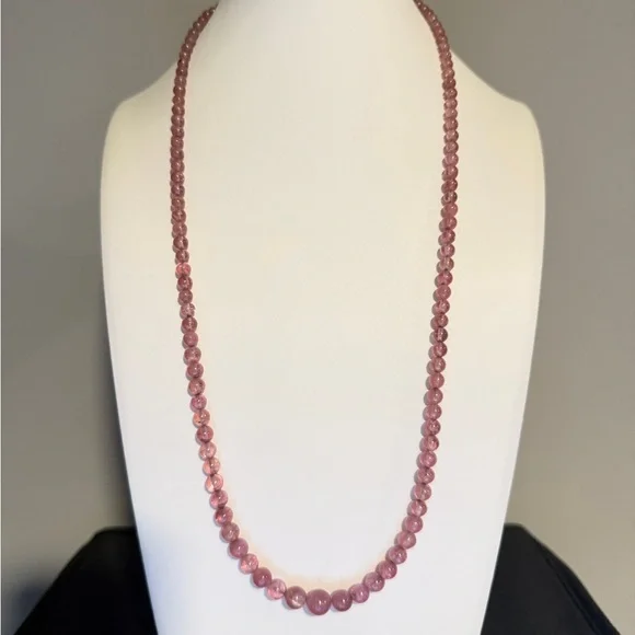 ~25" Graduated PINK TOURMALINE beaded necklace w/ 14kt yellow gold C-clasp! - Picture 13 of 16